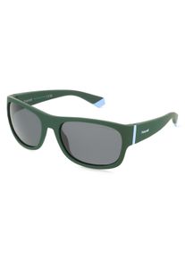 Polaroid PLD 8064/S | Lunettes de soleil unisexe | Rectangulaire | Monture: Ac&eacute;tate Vert Vert | Couleur du verre: Gris Uni