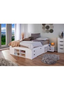 Mid.you Stauraumbett , Weiss , Kiefer , 12 F&auml;cher , 10 Schublade(n) Schubladen , 140x200 cm , Lattenrost, mit Schubk&auml;sten , Baby- und Kinderm&ouml;bel, Kinderzimmer & Jugendzimmer, Kinderbetten