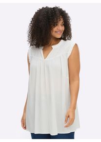 sheego Witt Damen &Auml;rmellose Bluse mit R&uuml;schen und Stickerei, ecru, Gr&ouml;&szlig;e 56, 100% Viskose