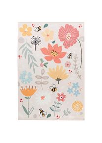 Kinderteppich , Mehrfarbig , Textil , Blume , rechteckig , 155x230 cm , Oeko-Tex&reg; Standard 100 , waschbar, rutschfeste Unterfl&auml;che , Teppiche & B&ouml;den, Teppiche, Kinderteppiche