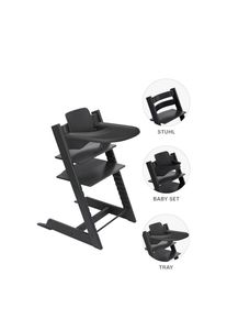 Stokke Hochstuhl-Set , Schwarz , Holz , Buche , 46x79x49 cm , Fussst&uuml;tze verstellbar, Sitzfl&auml;che verstellbar, h&ouml;henverstellbar, Tablett, Snacktablett , Baby- und Kinderm&ouml;bel, Babyzimmer, Hochst&uuml;hle