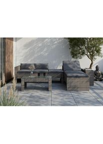 Ambia Garden Loungegarnitur , Blaugrau , Metall , F&uuml;llung: Polyester,Polystyrol , 192x65x82 cm , R&uuml;ckenlehne umklappbar , Gartenm&ouml;bel, Loungem&ouml;bel, Gartenlounge-Sets