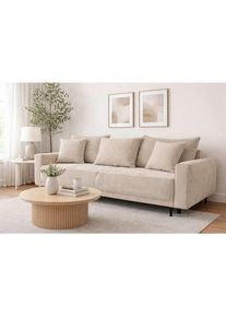 Mid.you Schlafsofa , Beige , Holz , Buche , massiv , F&uuml;llung: Schaumstoff,Schaumstoff,Schaumstoff , 232x96x112 cm , Made in EU , Liegefunktion, Schlafen auf Sitzh&ouml;he, R&uuml;cken echt , Wohnzimmer, Sofas & Couches, Schlafsofas, Schlafsofas mit Bettkasten