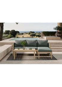Ambia Garden Loungegarnitur , Akaziefarben , Holz, Kunststoff , 3-teilig , Akazie , massiv , F&uuml;llung: Polyester,Polyester , nicht einzeln stellbar, L-Form , 198x132 cm , Gartenm&ouml;bel, Loungem&ouml;bel, Gartenlounge-Sets