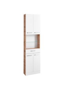 Xora Hochschrank , Weiss, Eiche Artisan , Glas, Holzwerkstoff , 3 F&auml;cher , 1 Schublade(n) Schubladen , 50x188.5x20 cm , Made in Germany , stehend , Badezimmer, Badm&ouml;belsets & -serien, Badm&ouml;belserien