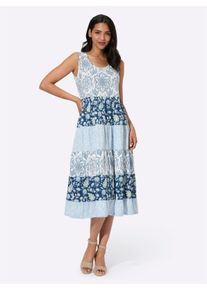 WITT Damen Jerseykleid mit verschiedenen Floral-Mustern, mittelblau-eisblau-bedruckt, Gr&ouml;&szlig;e 52, 100% Baumwolle