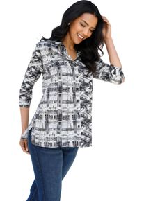 Damen Longbluse in leichter A-Linie ecru-schwarz-bedruckt