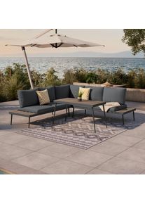 Beldano Loungegarnitur , Naturfarben, Dunkelgrau , Metall, Kunststoff, Textil , 4-teilig , F&uuml;llung: Polyester,Schaumstoff , rostfrei, wetterbest&auml;ndig , Gartenm&ouml;bel, Loungem&ouml;bel, Gartenlounge-Sets