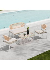 Ambia Garden Gartenm&ouml;bel-Set , Creme, Klar, Naturfarben, Weiss , Metall, Kunststoff, Glas, Textil , 4-teilig , F&uuml;llung: Schaumstoff , Gartenm&ouml;bel, Gartengarnituren, Gartenm&ouml;bel-Sets