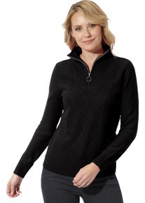 Damen Troyer mit Linksstrick- & Zopfmuster schwarz