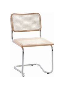 P & B Schwingstuhl , Naturfarben, Chromfarben, Beige , Holz, Metall , Binse , massiv , Rundrohr , 46x82x48 cm , Esszimmer, St&uuml;hle, Schwingst&uuml;hle