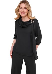 Damen Schlupf-Bluse mit Schluppe und Zierspange schwarz