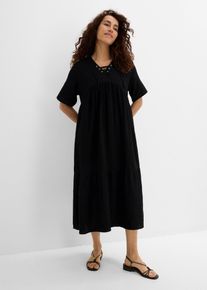 Midikleid aus strukturiertem Musselin in schwarz, Gr&ouml;sse 42, 100% Baumwolle, bonprix