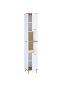 Mid.you Hochschrank , Weiss, Eichefarben , Kunststoff , 4 F&auml;cher , 32x181x28 cm , individuell planbar, stehend, freistehend , Badezimmer, Badm&ouml;belsets & -serien, Badm&ouml;belserien
