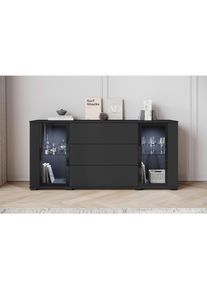 P & B Sideboard , Schwarz , Kunststoff , 2 F&auml;cher , 3 Schublade(n) Schubladen , kaltweiss , 150x69.7x39.5 cm , FSC , stehend , Kleinm&ouml;bel, Kommoden, Sideboards