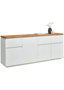 Novel Sideboard , Weiss, Eichefarben , Holz, Holzwerkstoff , Eiche , vollmassiv , 4 F&auml;cher , 3 Schublade(n) Schubladen , 195x82x42 cm , Bsci , Typenauswahl, stehend , Kleinm&ouml;bel, Kommoden, Sideboards