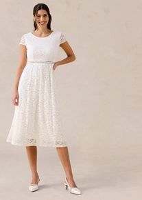 Spitzenkleid mit H&auml;kel-Einsatz in der Taille in weiss, Gr&ouml;sse 36/38 (S), bonprix