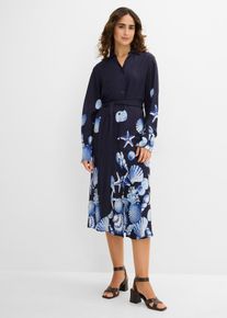 Hemdblusenkleid aus flie&szlig;ender Viskose in blau, Gr&ouml;sse 42, bonprix