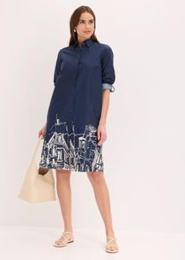 Hemdblusenkleid aus Baumwoll- Popeline in blau, Gr&ouml;sse 36, 100% Baumwolle, bonprix