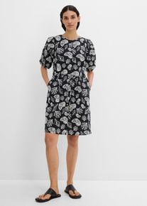 Blusenkleid mit Leinenanteil in schwarz, Gr&ouml;sse 48, bonprix