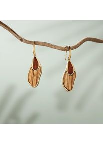 Holzkern Sequoia Ohrringe Damen Gold und Zebrano