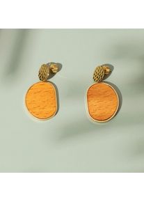 Holzkern Sequoia Ohrringe Damen Gold und Walnuss