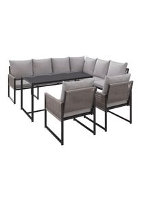 Ambia Garden Gartengarnitur , Anthrazit, Hellgrau , Textil , 5-teilig , F&uuml;llung: Schaumstoff,Polyester , 244x187 cm , Tisch mit Glasplatte , Gartenm&ouml;bel, Gartengarnituren, Gartenm&ouml;bel-Sets