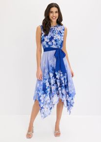 Chiffonkleid mit Zipfelsaum und Bindeband in blau, Gr&ouml;sse 42, bonprix