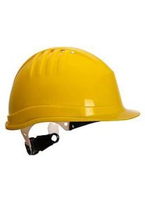 Portwest Industrieschutzhelm PS62 Expertline, bel&uuml;ftet, mit Schirm, Regenrinne, verstellbares Kopfteil, PEHD, gelb