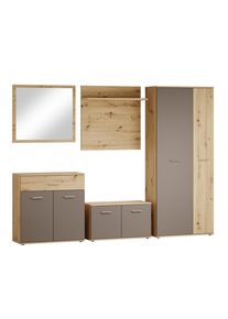 Mid.you Garderobe , Anthrazit, Eiche Artisan , Glas, Holzwerkstoff , 5-teilig , 260x190x35 cm , Garderobe, Garderobensets & -serien, Garderoben-Sets