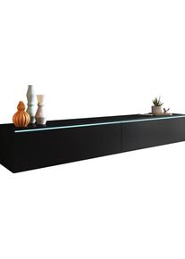 P & B Lowboard , Graphitfarben , Kunststoff , kaltweiss , 180x30x33 cm , Fsc, Made in EU , stehend, h&auml;ngend, Beleuchtung, in verschiedenen Holzdekoren erh&auml;ltlich , Wohnzimmer, TV M&ouml;bel, Lowboards, Lowboards stehend
