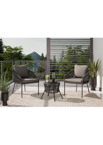 Ambia Garden Balkonset , Grau , Metall, Kunststoff , 40x40x39.5 cm , Tische mit Glasplatte , Gartenm&ouml;bel, Gartengarnituren, Gartenm&ouml;bel-Set
