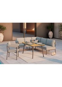 Ambia Garden Loungegarnitur , Anthrazit, Braun, Hellgrau , Metall, Kunststoff, Textil , F&uuml;llung: Polyester , L-Form , Rundrohr , 218x188 cm , Gartenm&ouml;bel, Loungem&ouml;bel, Lounge-Serien