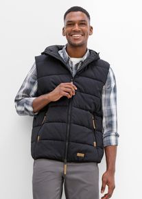 Steppweste mit Lederimitat-Details in schwarz, Gr&ouml;sse 60, 100% Baumwolle, bonprix