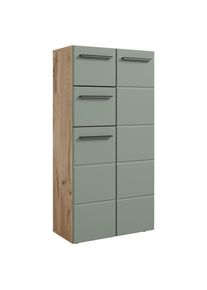 Mid.you Midischrank , Eichefarben, Schilfgr&uuml;n , Kunststoff , 3 F&auml;cher , 2 Schublade(n) Schubladen , 60x120x31 cm , stehend , Badezimmer, Badm&ouml;belsets & -serien, Badm&ouml;belserien