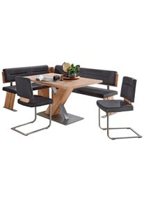 Cantus Eckbankgruppe , Anthrazit, Eichefarben, Edelstahlfarben , Metall, Textil, Holzwerkstoff , Kufe , 205x155 cm , Esszimmer, Bank, Eckb&auml;nke