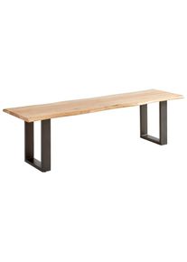 P & B Sitzbank , Schwarz, Akaziefarben , Holz, Metall , Akazie , vollmassiv , Holz , 140x45x45 cm , Esszimmer, Bank, Sitzb&auml;nke