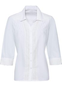 Damen Hemdbluse mit Spitzen-B&auml;ndern weiss