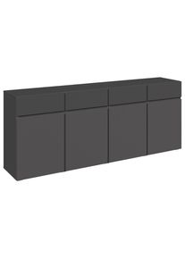 Xora Sideboard , Anthrazit , Kunststoff , 4 F&auml;cher , 4 Schublade(n) Schubladen , 200x79.6x39.8 cm , Kleinm&ouml;bel, Kommoden, Sideboards