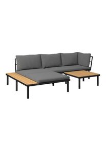Ambia Garden Loungegarnitur , Grau, Schwarz, Akaziefarben , Holz, Metall, Textil , 3-teilig , Akazie , massiv , F&uuml;llung: Schaumstoff,Schaumstoff , Ottomane links, L-Form , 273.5x159 cm , Gartenm&ouml;bel, Loungem&ouml;bel, Lounge-Serien