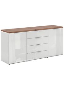 CARRYHOME Sideboard , Eiche Artisan, Weiss Hochglanz , Kunststoff , 2 F&auml;cher , 4 Schublade(n) Schubladen , 170x82x44 cm , FSC MIX , Beim&ouml;bel erh&auml;ltlich , Kleinm&ouml;bel, Kommoden, Sideboards