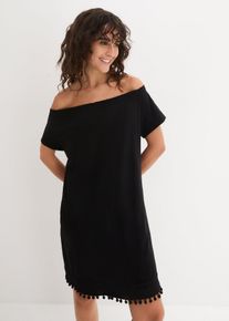 Robe &agrave; col Bardot en jersey 100% coton en noir, Taille 36/38 (S), 100% coton, bonprix