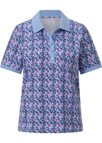 Damen Poloshirt mit Knopfleiste bleu-fuchsia-bedruckt