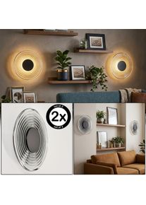 hofstein Liriel runde LED Wandleuchte, 2er-Set, &Oslash; 30 cm, klar-rauchfarbener Glasschirm flaches Retro-Design mit konzentrischer Rillenoptik, indirektem Lichtkranz, 3000 Kelvin, 352 Lumen, 8 Watt