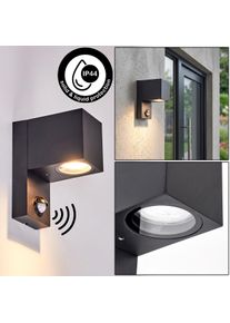 hofstein Kingstown Au&szlig;enwandleuchte mit Bewegungsmelder IP44, eckige GU10 Wandleuchte Metall mit klarem Glasschirm, GU10-Fassung, Winkel 100&deg;, IP44