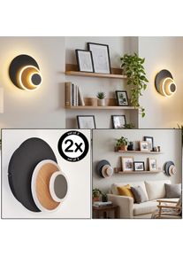 hofstein Lemik LED Wandleuchte 2er-Set, runde Wandlampe in Holzoptik mit Acrylglas Flaches Metall-Design mit verstellbarer Ausrichtung, wei&szlig;er Schirm, 3000 Kelvin, 1490 Lumen