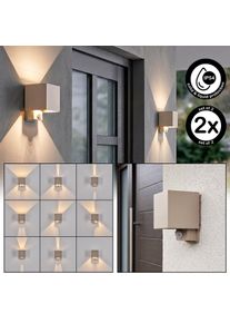 hofstein Tamarin LED Au&szlig;enwandleuchte mit Bewegungsmelder sandfarben, IP54, 2er-Set aus Metall mit einstellbarem Up-and-Down-Lichtkegel durch Klappen, 3000 Kelvin, 350 Lumen