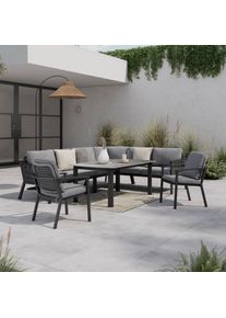 Amatio Dining-Loungeset , Anthrazit, Grau , Metall, Textil, Stein , 18-teilig , F&uuml;llung: Polyester,Schaumstoff , seitenverkehrt montierbar, L-Form , 271x209 cm , Gartenm&ouml;bel, Gartengarnituren, Gartenm&ouml;bel-Sets
