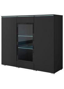 P & B Highboard , Schwarz , Holzwerkstoff , 9 F&auml;cher , kaltweiss , 120x103.3x39.5 cm , FSC , stehend, Beleuchtung , Kleinm&ouml;bel, Kommoden, Highboards