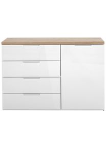 CARRYHOME Kommode , Eiche Artisan, Weiss Hochglanz , Kunststoff , 1 F&auml;cher , 4 Schublade(n) Schubladen , 120x83x44 cm , FSC MIX , Typenauswahl, Beim&ouml;bel erh&auml;ltlich, stehend , Kleinm&ouml;bel, Kommoden, Kommoden